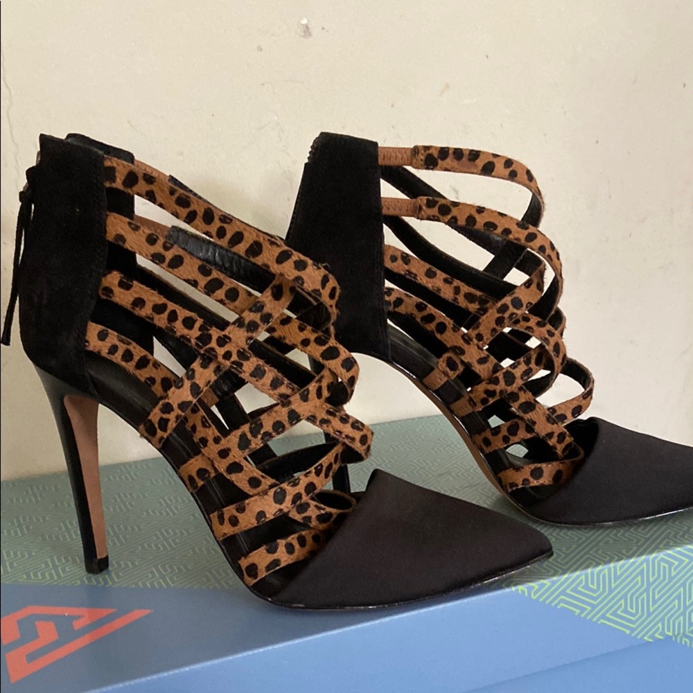 Rebecca Minkoff Black and Brown Heels with Strappy Design